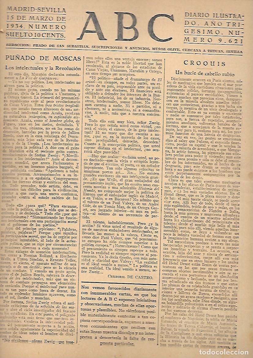 Coleccionismo de Revistas y Peri&oacute;dicos: PERIODICO ABC MADRID-SEVILLA 15 DE MARZO DE 1934 N&ordm;9621.A-ABC-0504