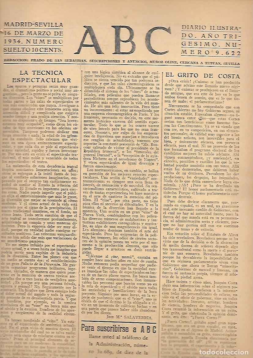 Coleccionismo de Revistas y Peri&oacute;dicos: PERIODICO ABC MADRID-SEVILLA 16 DE MARZO DE 1934 N&ordm;9622.A-ABC-0505