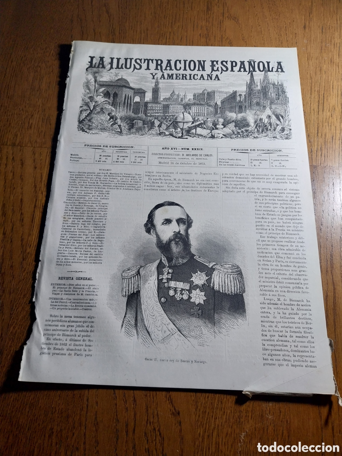 Collection Magazines and Newspapers: REVISTA 1872 FIESTAS DEL PILAR. EL ESCORIAL DESPU&Eacute;S DEL INCENDIO. ZAMORA CASTILLO CASTRO- TORAFE