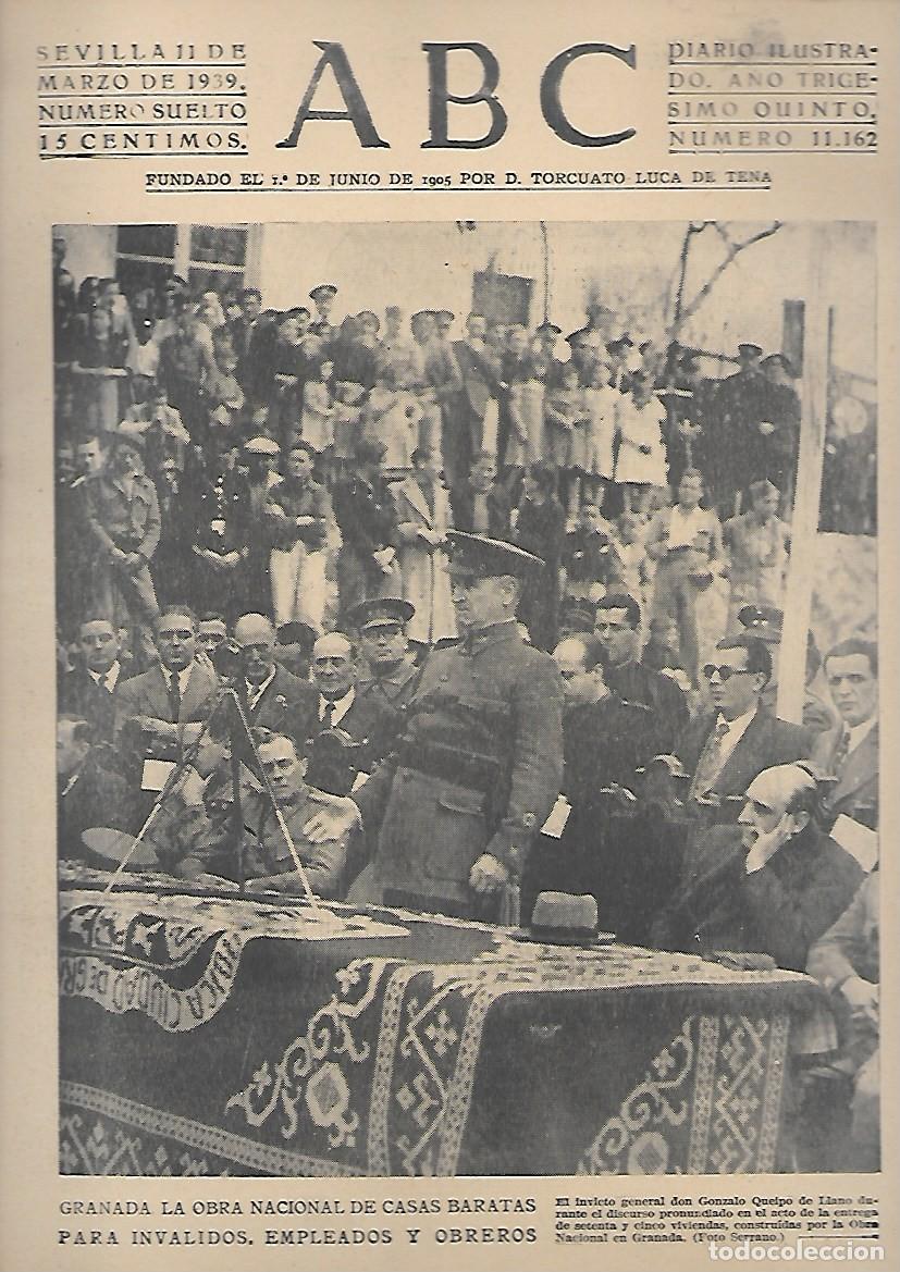 Coleccionismo de Revistas y Peri&oacute;dicos: PERIODICO ABC SEVILLA 11 DE MARZO DE 1939 N&ordm;11162 OBRA NACIONAL CASAS BARATAS. A-ABC-0514 ,2