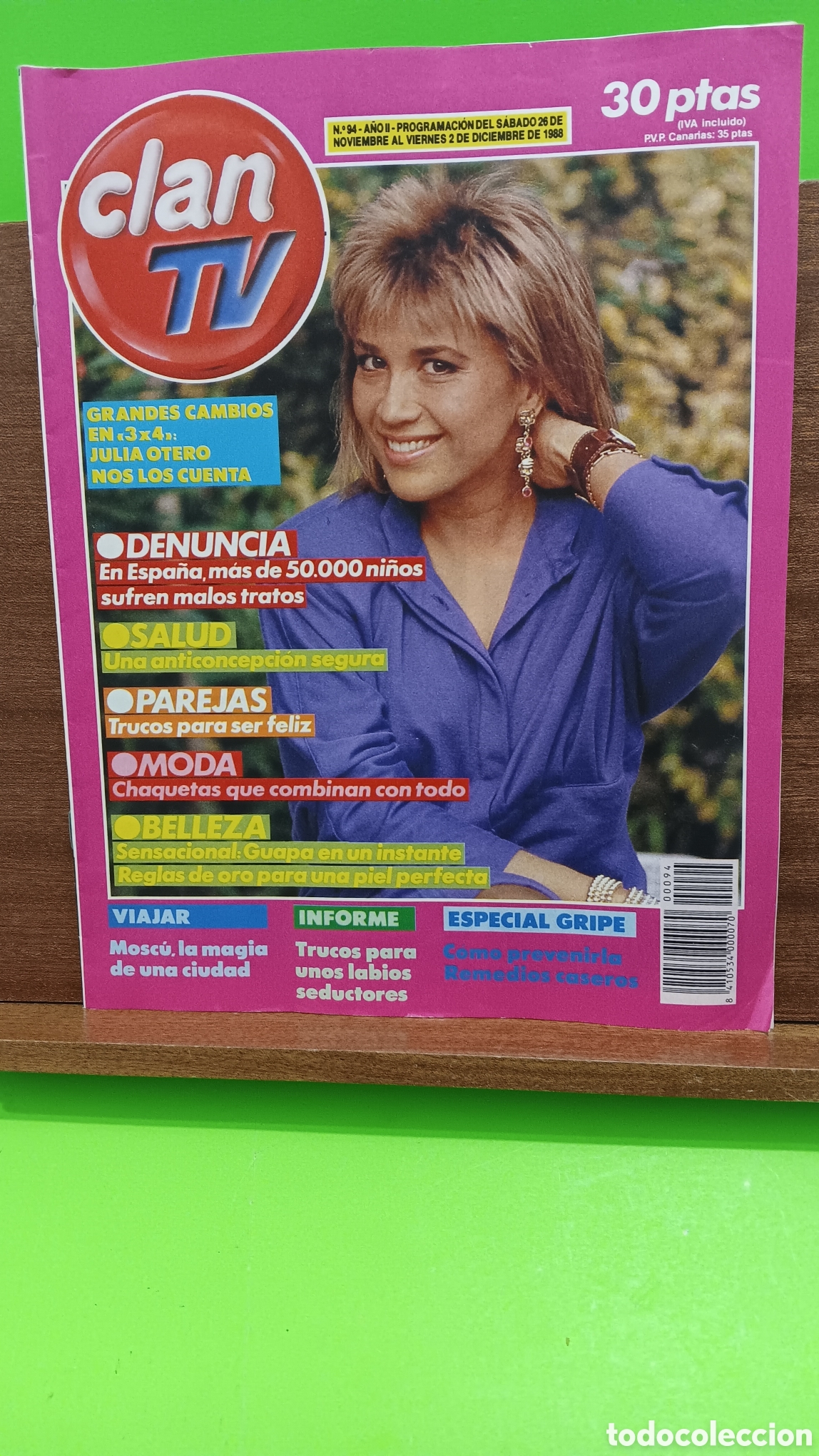 Collectionnisme de Revues et Journaux: &rdquo;&rdquo;REVISTA CLAN TV&rdquo;&rdquo;..N&deg;94..A&Ntilde;O II..DEL SABADO 26 AL VIERNES 2 DE DICIEMBRE DE 1988..&rdquo;&rdquo;JULIA OTERO&rdquo;&rdquo;.