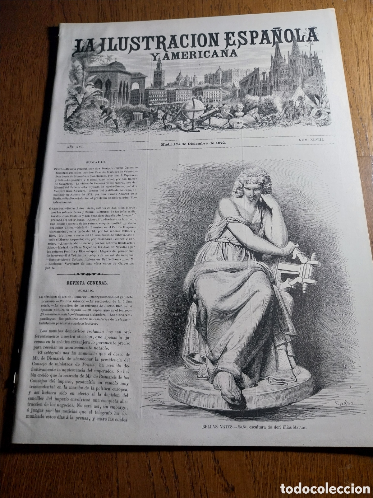 Collection Magazines and Newspapers: REVISTA 1872 PLAZA MAYOR EN NAVIDAD. ALCOY DERRUMBE CALLE SAN ROQUE. MOTIN MUSEO ARQUEOLOGICO MADRID