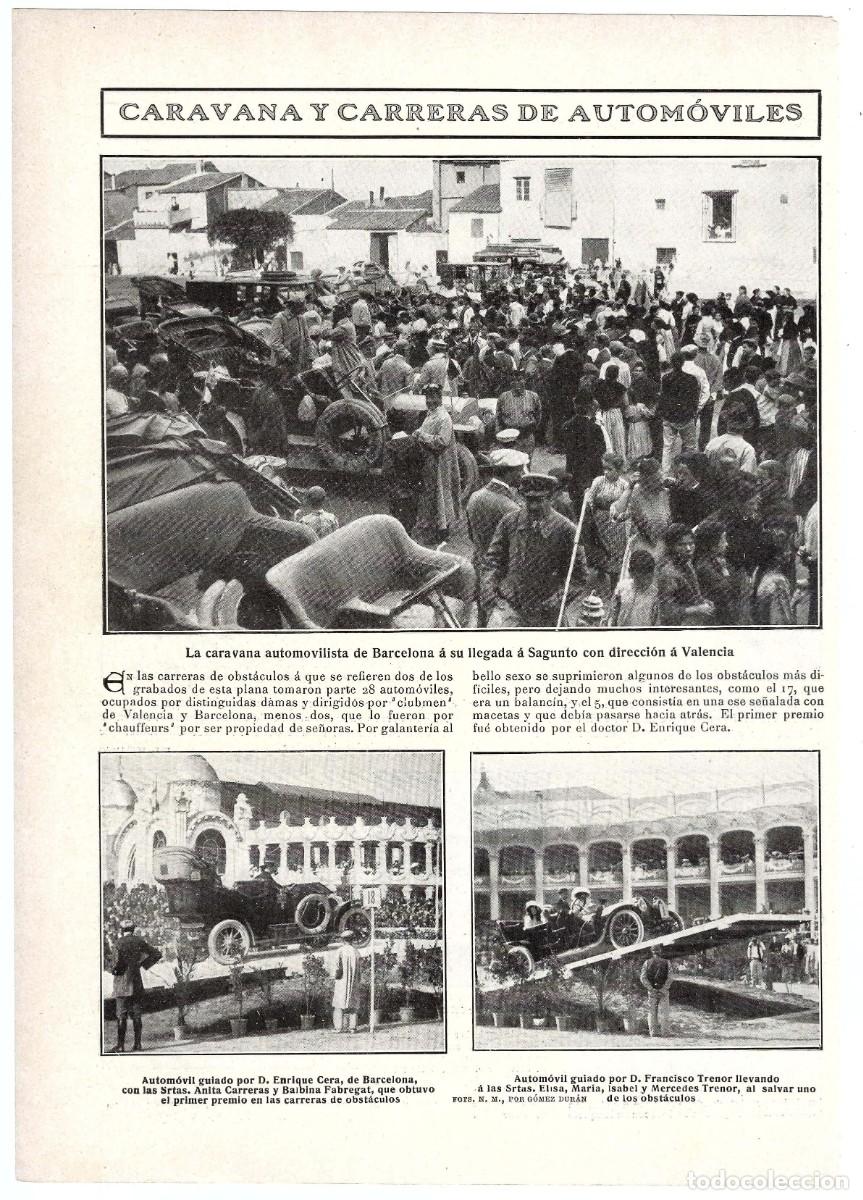 Coleccionismo de Revistas y Peri&oacute;dicos: 1909 HOJA REVISTA CARAVANA Y CARRERAS DE AUTOM&Oacute;VILES DE BARCELONA A VALENCIA, LLEGADA A SAGUNTO