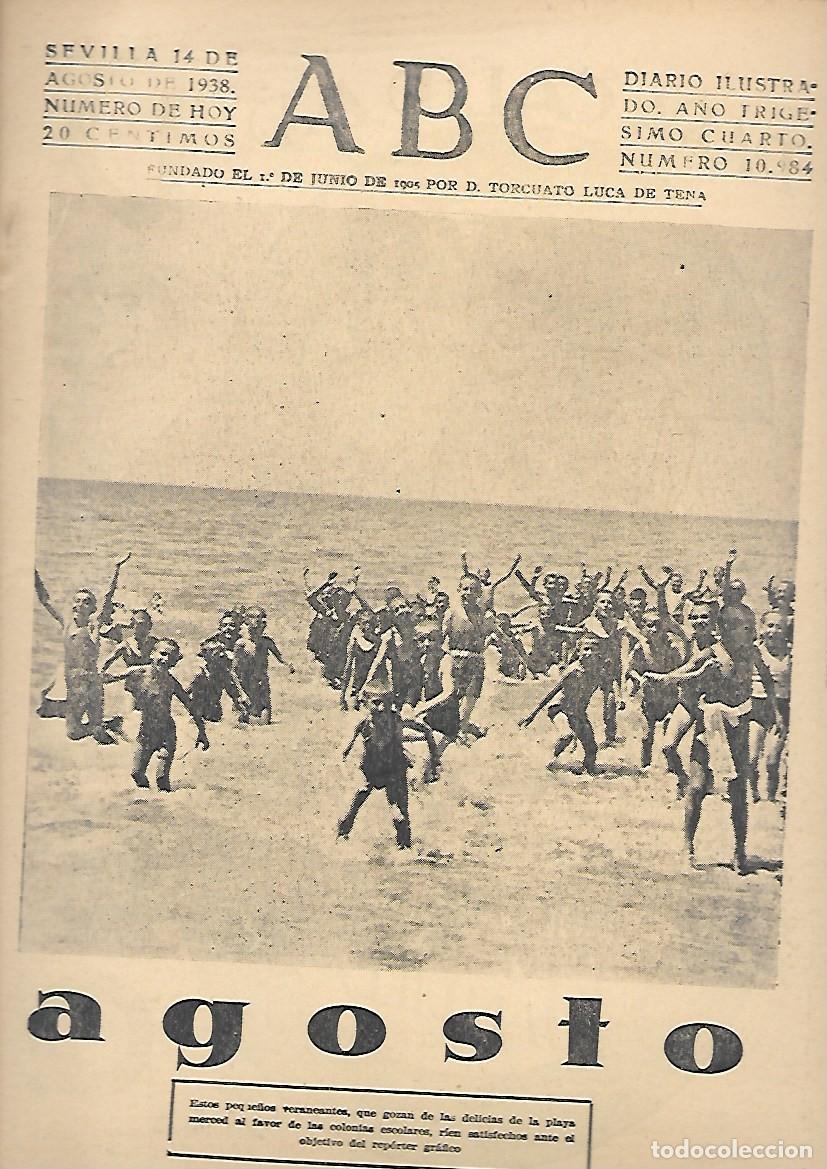 Coleccionismo de Revistas y Peri&oacute;dicos: PERIODICO ABC SEVILLA 14 DE AGOSTO DE 1938 N&ordm;10984.A-ABC-0545