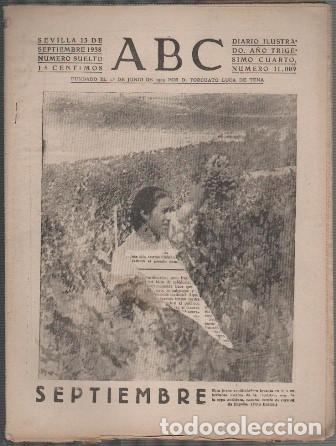 Coleccionismo de Revistas y Peri&oacute;dicos: PERIODICO ABC DE SEVILLA 13 DE SEPTIEMBRE DE 1938 N&ordm; 11009 - A-ABC-0548