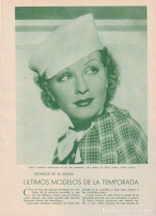 Sammeln von Zeitschriften und Zeitungen: * MODA FEMENINA * Gorrito Fez, modelo de Henri de la Pens&eacute;e - 1933