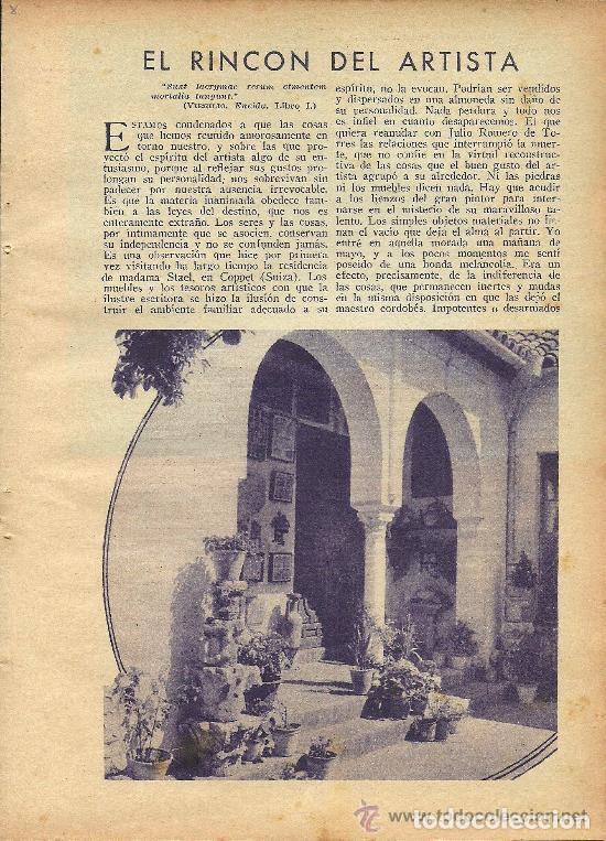 Coleccionismo de revistas y peri&oacute;dicos: * C&Oacute;RDOBA * El rinc&oacute;n del artista ( casa de Julio Romero de Torres ) / Manuel Bueno - 1933