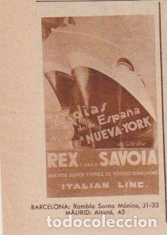Coleccionismo de revistas y peri&oacute;dicos: Publicidad l&iacute;neas de navegaci&oacute;n, buques Rex y Conte di Savoia - 1933