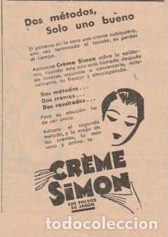Coleccionismo de revistas y peri&oacute;dicos: Publicidad cosm&eacute;tica: cr&egrave;me Simon - 1933