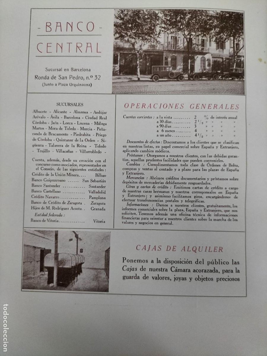 Collezionismo di Riviste e Giornali: BANCO CENTRAL DE BARCELONA HOJA A&Ntilde;O 1924