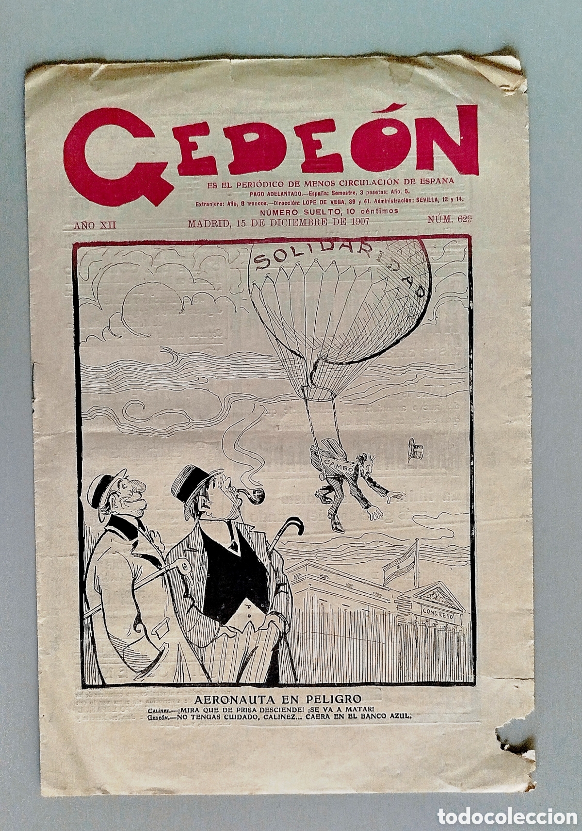 Collectionnisme de Revues et Journaux: Peri&oacute;dico GEDE&Oacute;N n&deg; 629. Madrid, 15 diciembre 1907