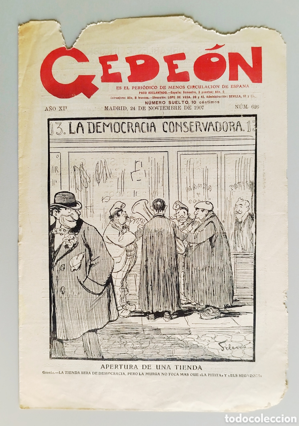 Coleccionismo de revistas y peri&oacute;dicos: Peri&oacute;dico GEDE&Oacute;N n&deg; 626. Madrid, 24 noviembre 1907