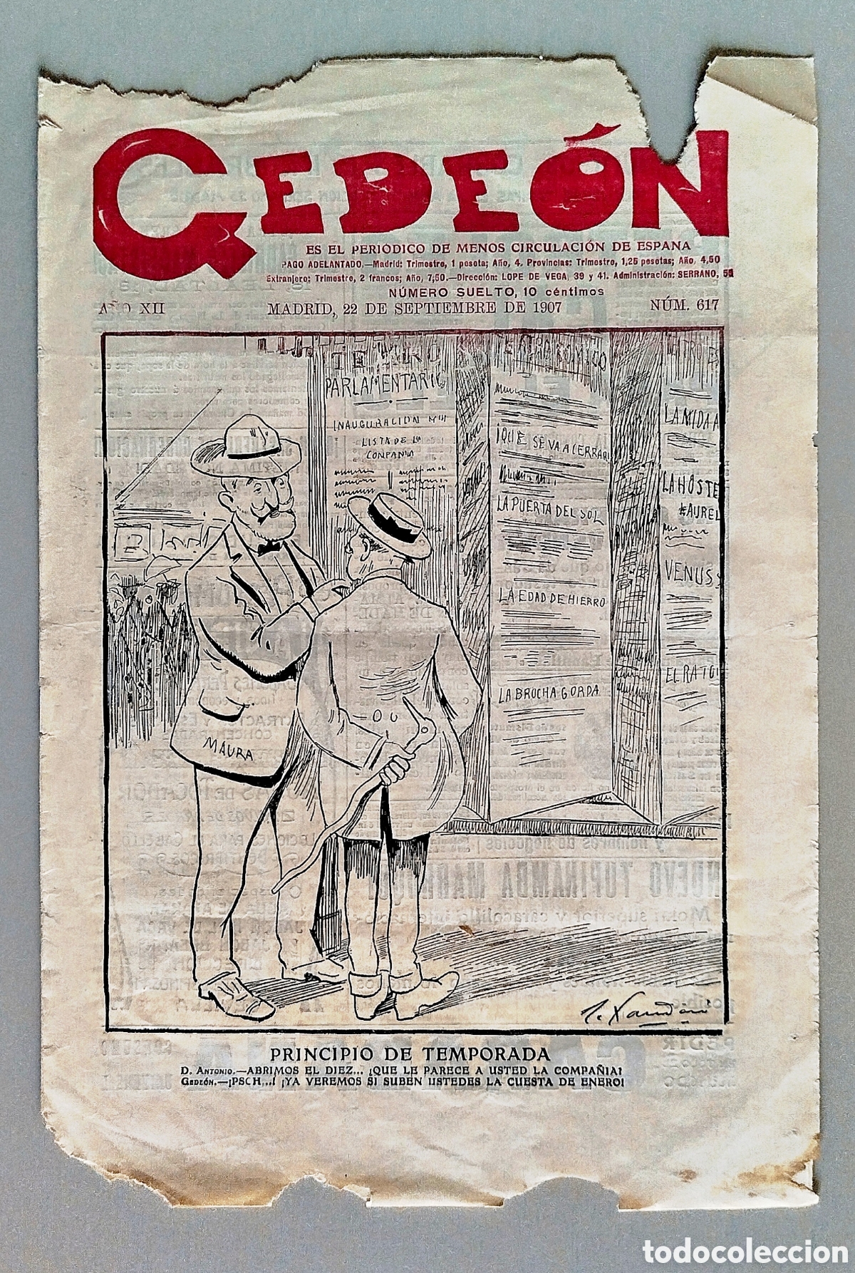 Coleccionismo de revistas y peri&oacute;dicos: Peri&oacute;dico GEDE&Oacute;N n&deg; 617. Madrid, 22 septiembre 1907