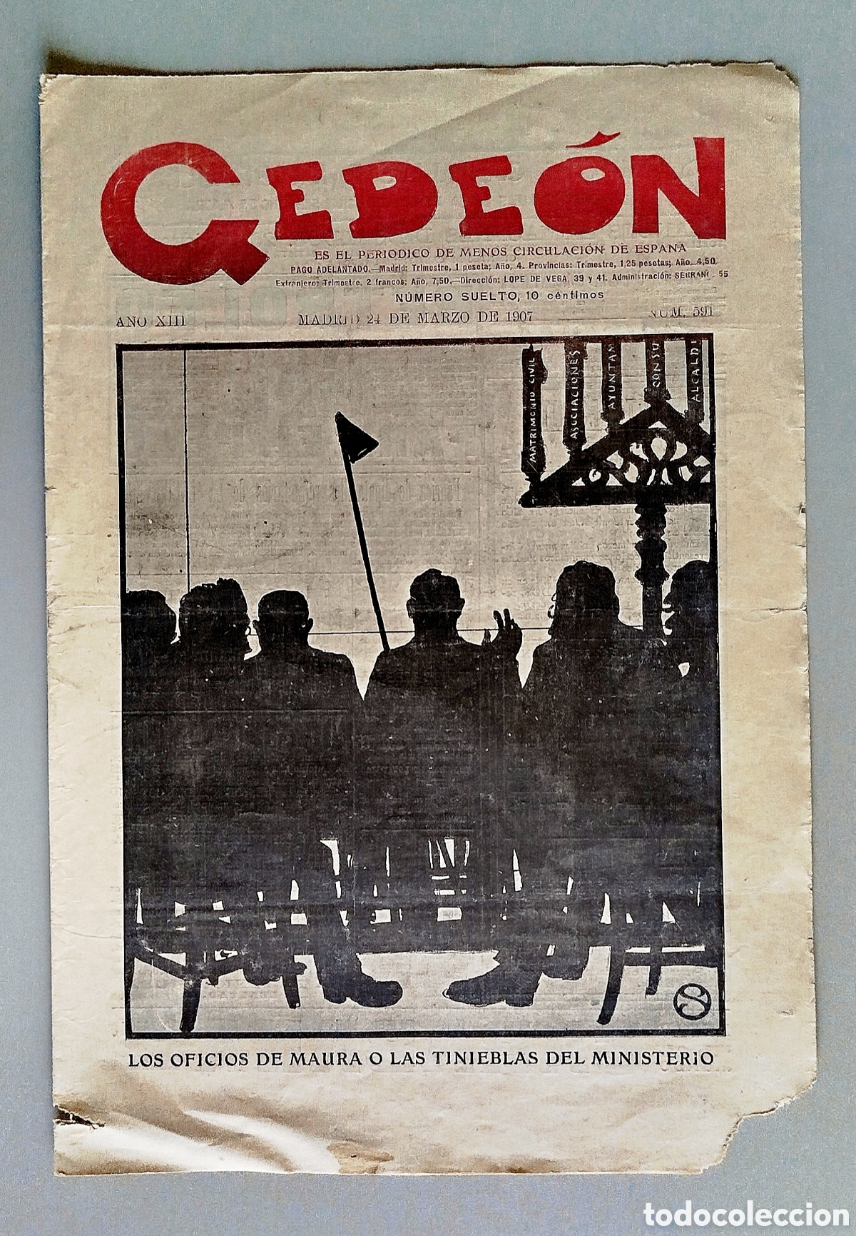 Coleccionismo de revistas y peri&oacute;dicos: Peri&oacute;dico GEDE&Oacute;N n&deg; 591. Madrid, 24 marzo 1907