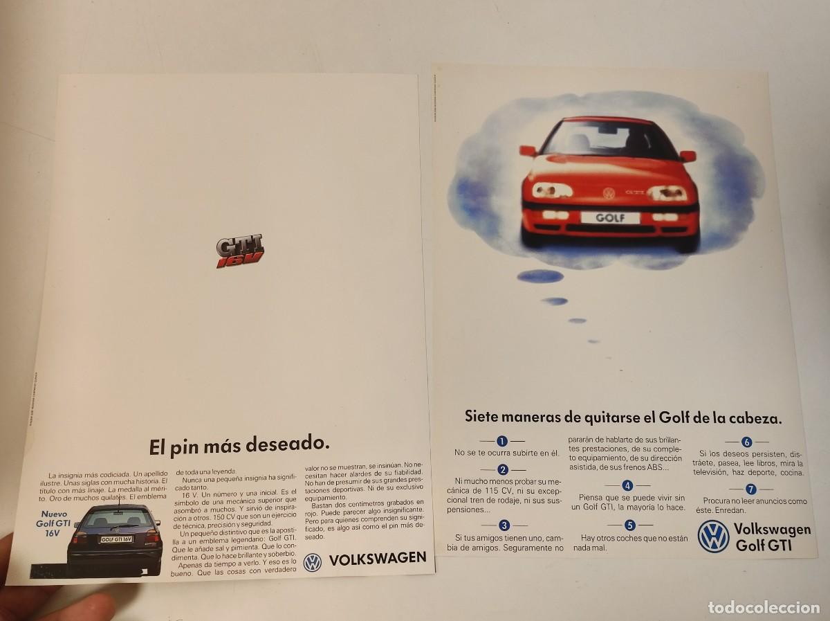 Coleccionismo de Revistas y Peri&oacute;dicos: 2 HOJAS PUBLICIDAD REVISTA ORIGINAL A&Ntilde;OS 90. VOLKSWAGEN GOLF GTI, ROJO 16 V