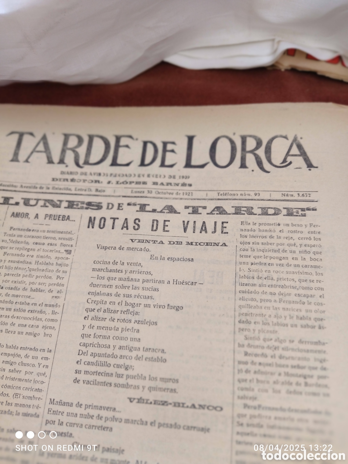 Collection Magazines and Newspapers: Diario La Tarde de Lorca octubre 1923 N&ordm; 3632