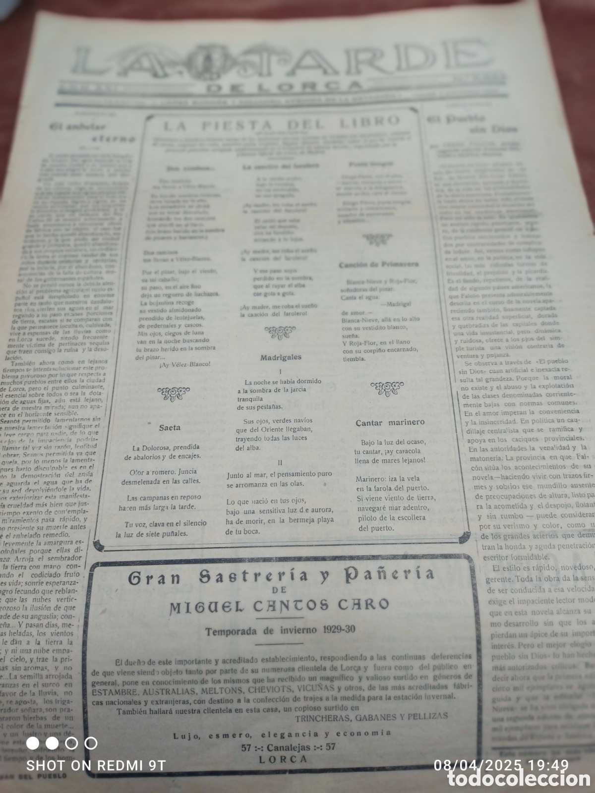 Collection Magazines and Newspapers: Diario La Tarde de Lorca n&deg;5624 1929