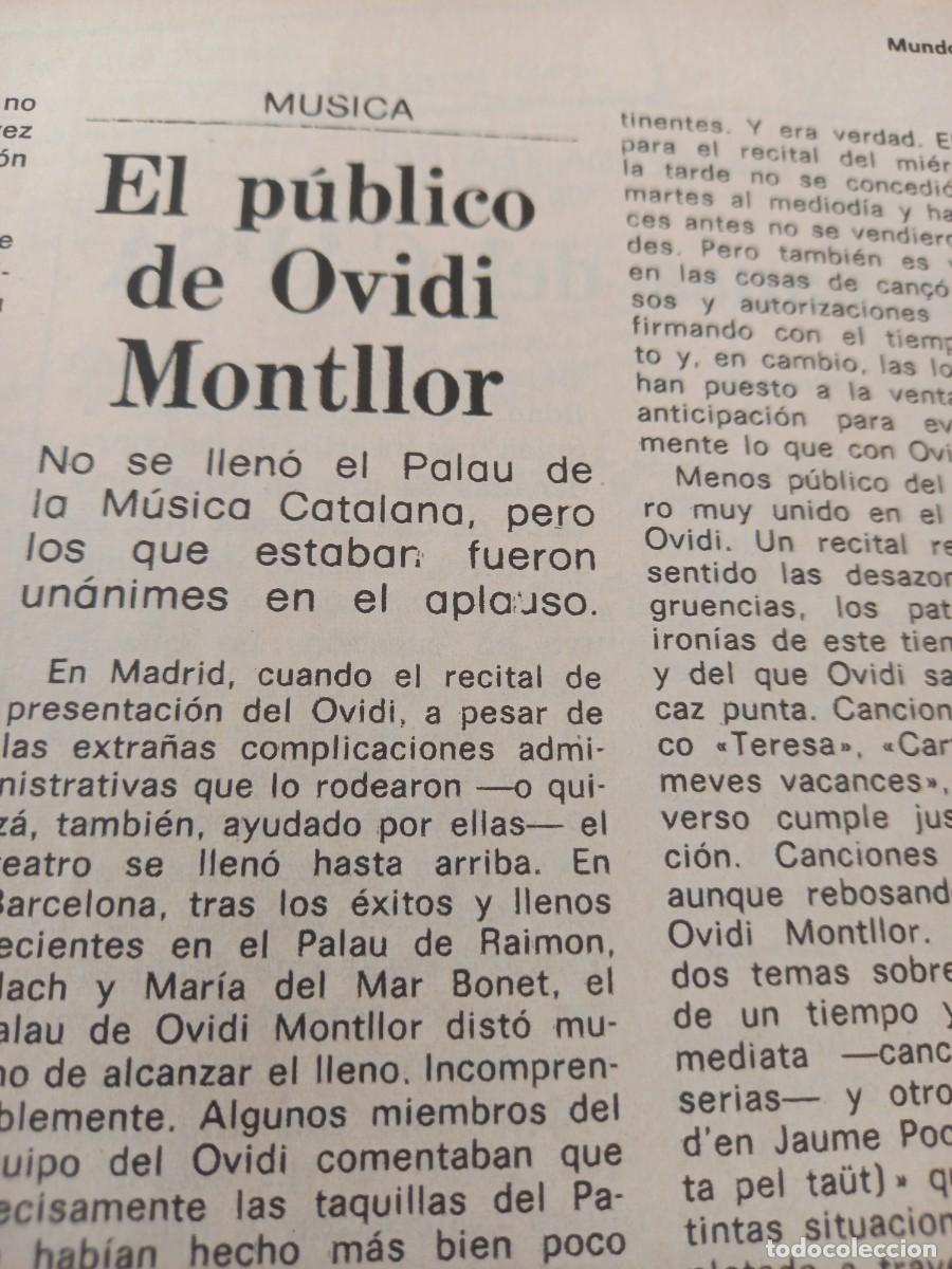 Coleccionismo de Revistas y Peri&oacute;dicos: RECITAL DE OVIDI MONTLLOR EN EL PALAU DE LA MUSICA. REVISTA MUNDO JUNIO 1975