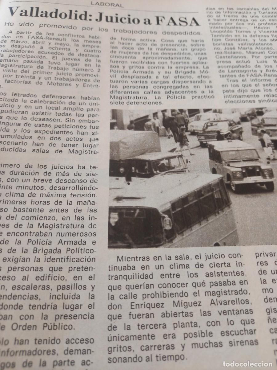 Coleccionismo de Revistas y Peri&oacute;dicos: VALLADOLID, JUICIO CONTRA FASA-RENAULT POR LOS TRABAJADORES DESPEDIDOS. REV. MUNDO JUNIO 1975