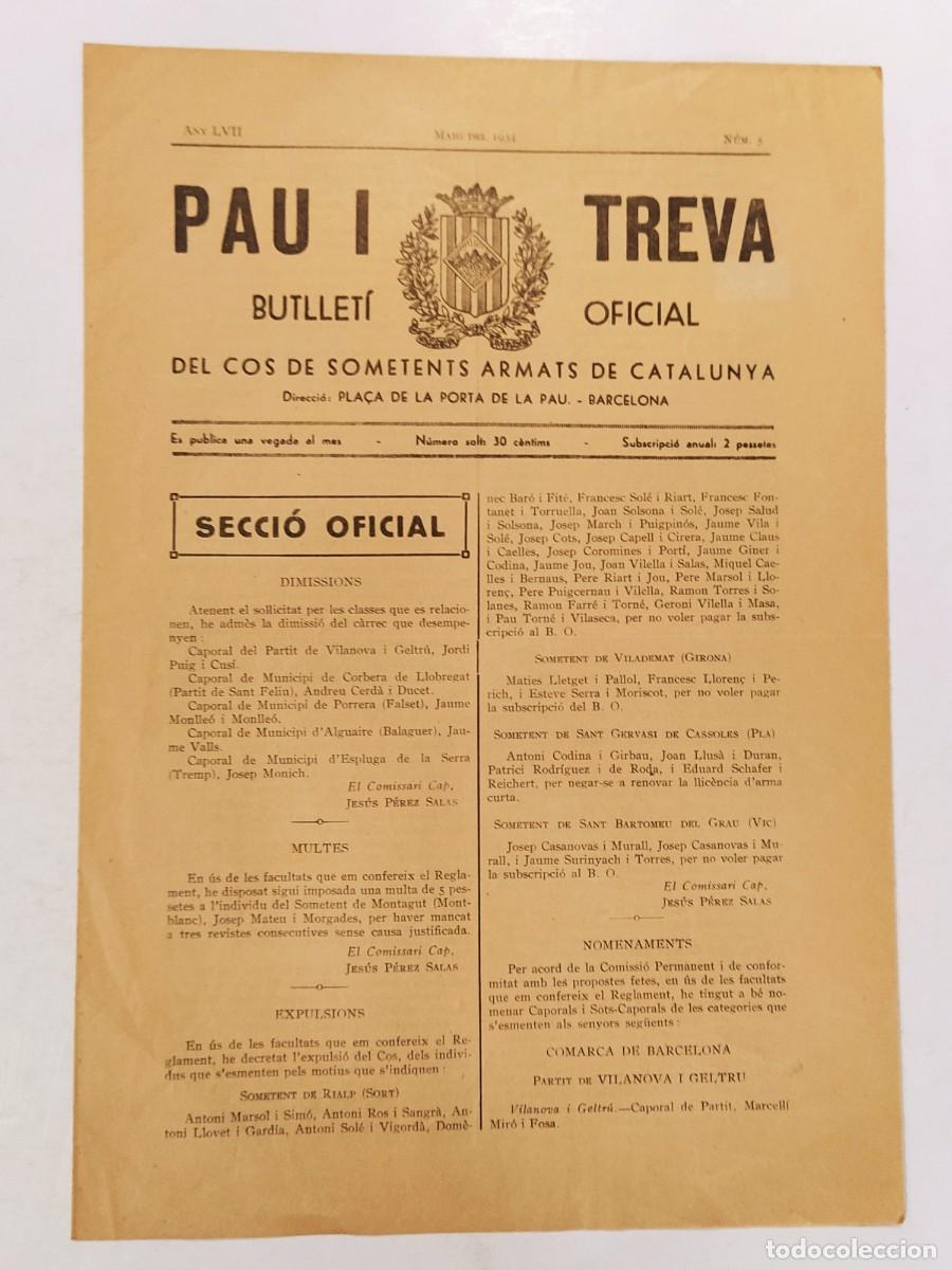Collection Magazines and Newspapers: PAU I TREVA - BUTLLETI OFICIAL COS DE SOMETENTS ARMATS DE CATALUNYA - ANY 1934 NUMERO 5 -(V-26.845)