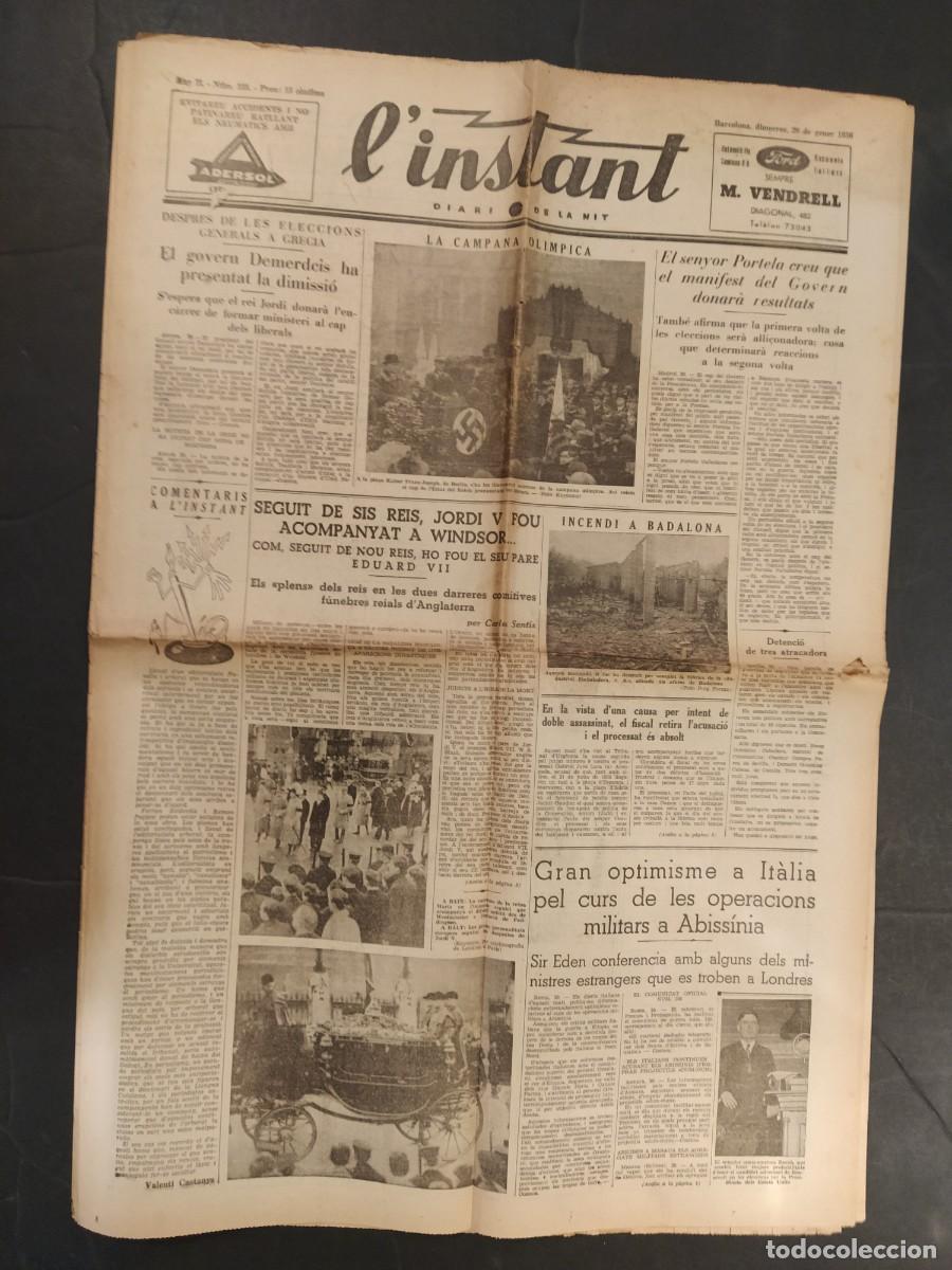 Collection Magazines and Newspapers: L'INSTANT -29 DE GENER ANY 1936 - INCENDI BADALONA - NAZISMO ETC - DIARI DE LA NIT
