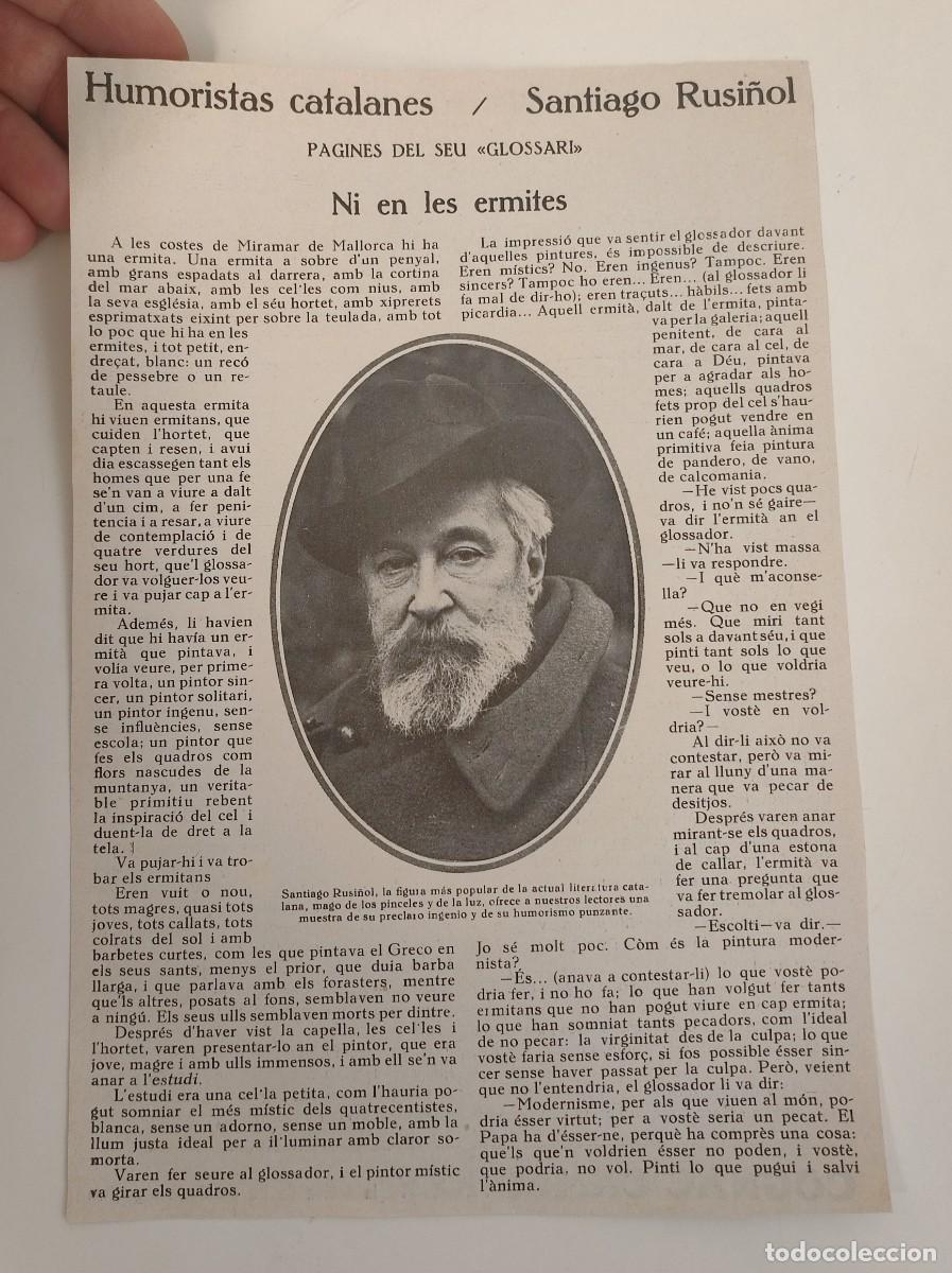Coleccionismo de Revistas y Peri&oacute;dicos: HOJA REVISTA ORIGINAL A&Ntilde;OS 20. SANTIAGO RUSI&Ntilde;OL (EN CATALAN). NI EN LES ERMITES