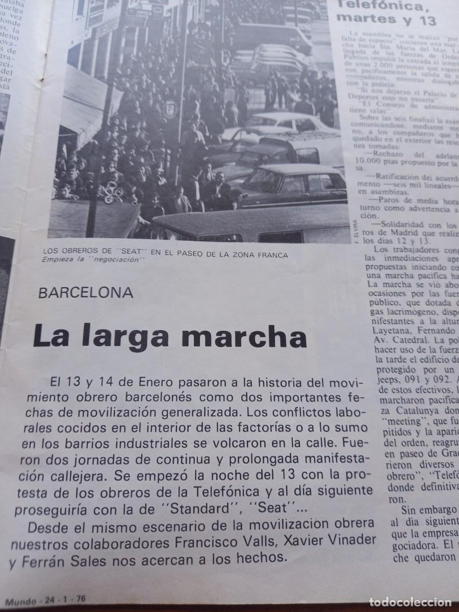 Coleccionismo de revistas y peri&oacute;dicos: BARCELONA 13 Y 14 ENERO: HUELGAS EN TELEF&Oacute;NICA STANDARD SEAT PUERTO FECSA. REVISTA MUNDO ENERO 1976