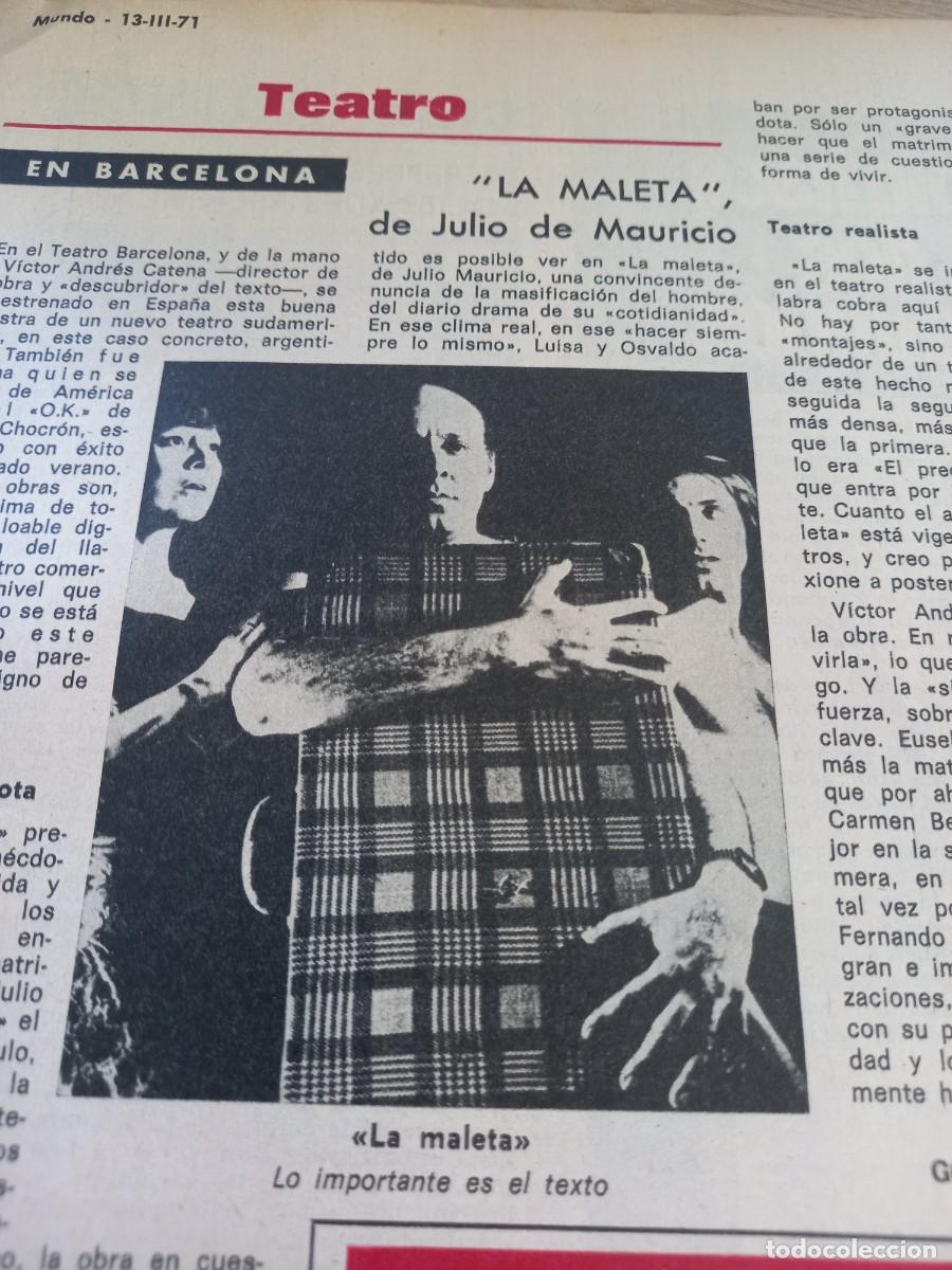 Coleccionismo de Revistas y Peri&oacute;dicos: TEATRO REALISTA: CR&Iacute;TICA DE LA MALETA DE JULIO DE MAURICIO EXTRA&Iacute;DO DE REVISTA MUNDO MARZO 1971
