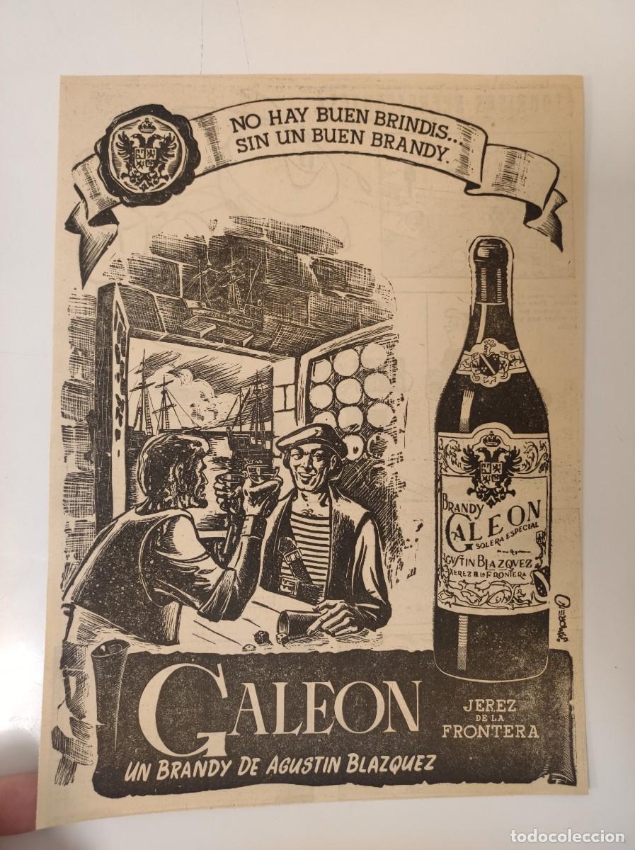 Coleccionismo de Revistas y Peri&oacute;dicos: HOJA PUBLICIDAD REVISTA ORIGINAL VINTAGE. BRANDY DE AGUSTIN BLAZQUEZ, GALEON, JEREZ DE LA FRONTERA