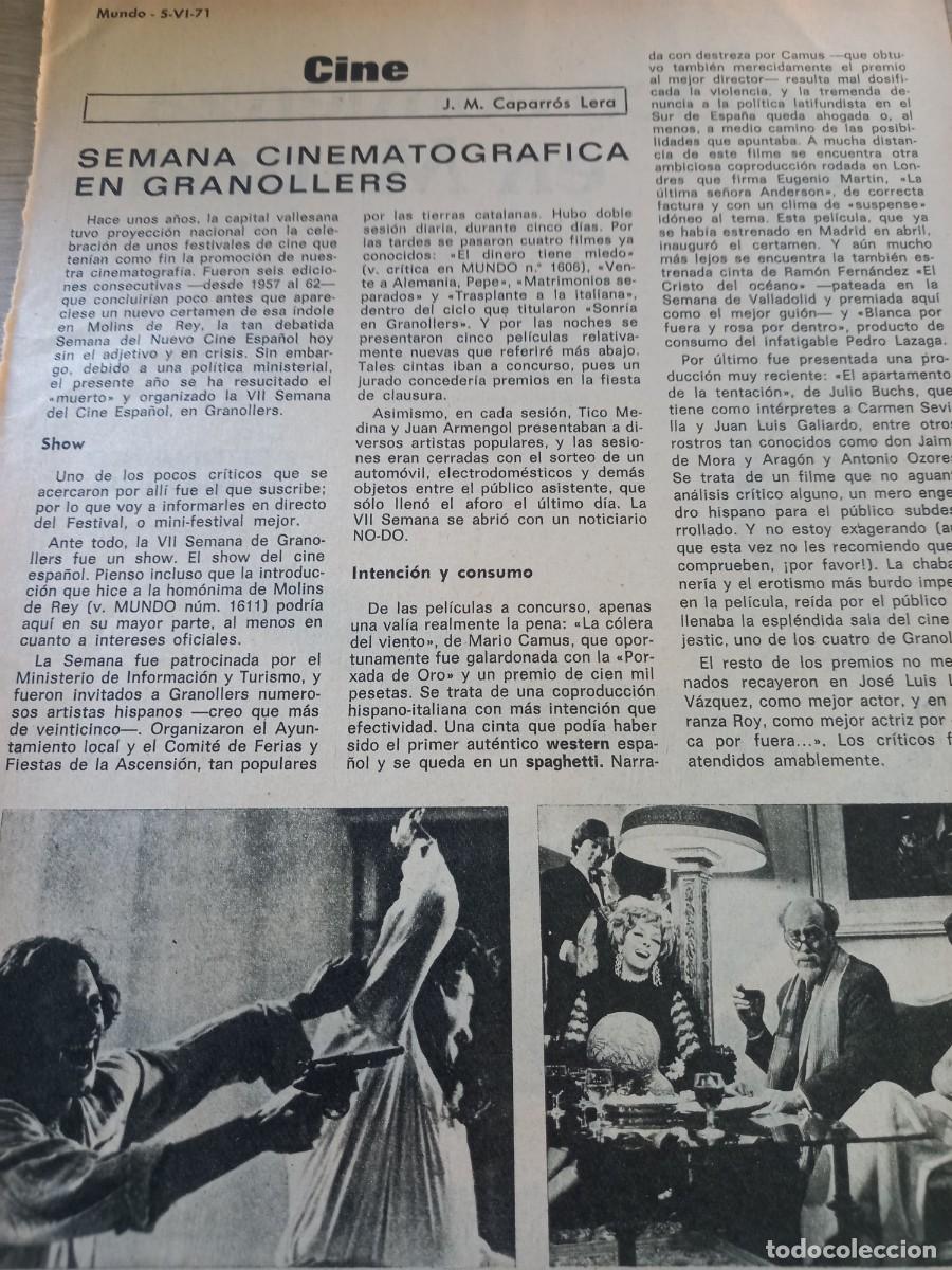 Coleccionismo de Revistas y Peri&oacute;dicos: cr&oacute;nica de la semana cinematogr&aacute;fica de Granollers. EXTRA&Iacute;DO DE REVISTA MUNDO JUNIO 1971