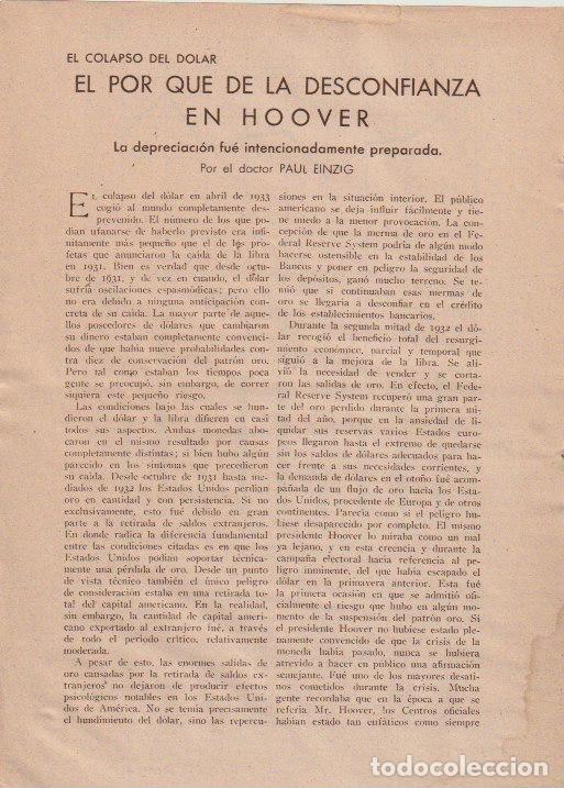 Coleccionismo de revistas y peri&oacute;dicos: Colapso del d&oacute;lar... depreciaci&oacute;n intencionadamente preparada / Paul Enzig - 1933