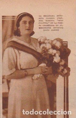 Coleccionismo de revistas y peri&oacute;dicos: * ALMENDRICOS, Murcia * Srta. Carmen Jim&eacute;nez, Miss Cultura - 1933