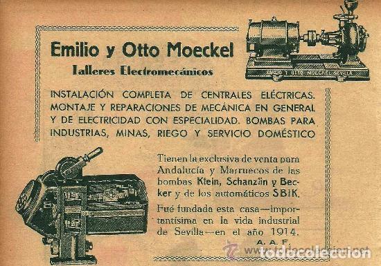 Coleccionismo de revistas y peri&oacute;dicos: * SEVILLA * Publicidad talleres electromec&aacute;nicos Emilio y Otto Moeckel- 1933