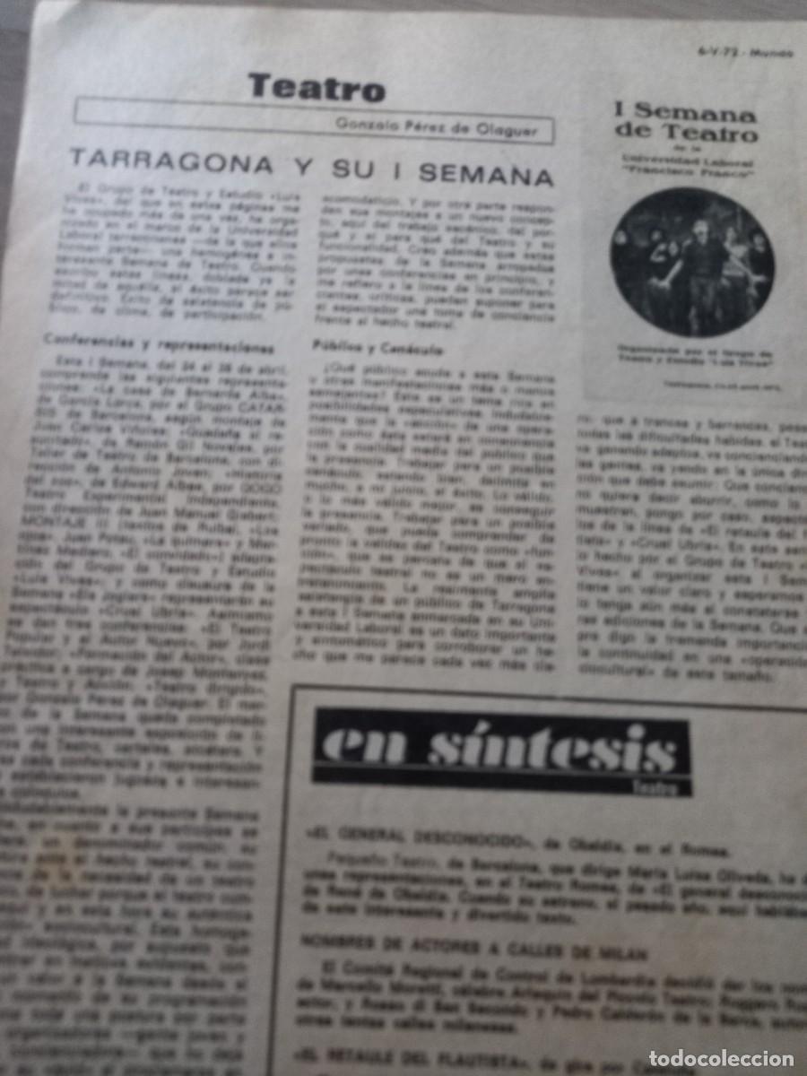 Coleccionismo de Revistas y Peri&oacute;dicos: I SEMANA DE TEATRO DE LA UNIVERSIDAD LABORAL DE TARRAGONA. REVISTA MUNDO MAYO 1972
