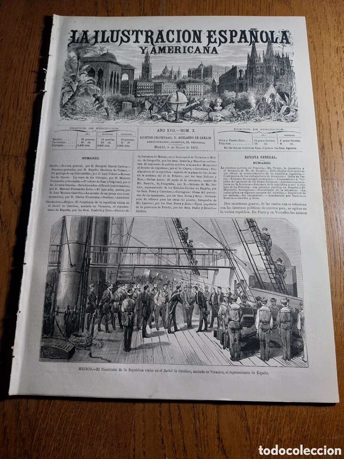 Colecionismo de Revistas e Jornais: REVISTA 1873 PROCLAMACION REPUBLICA BARCELONA. CARTAGENA OBRAS DEL PUERTO. TIPOS PROVINCIA DE TOLEDO