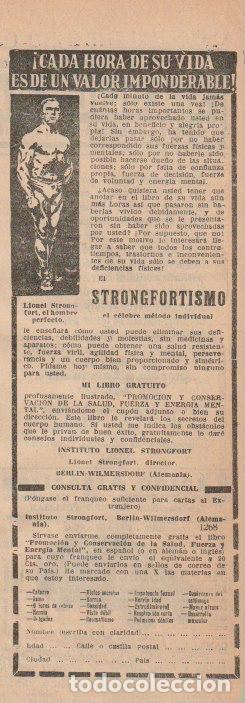 Coleccionismo de revistas y peri&oacute;dicos: Publicidad m&eacute;todo STRONGFORTISMO DEL INSTITUTO LIONEL STRONGFORT - 1933