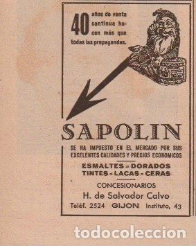 Coleccionismo de revistas y peri&oacute;dicos: * OVIEDO * Publicidad esmaltes, dorados, tintes SAPOLIN - 1933