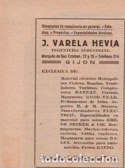Coleccionismo de revistas y peri&oacute;dicos: * GIJ&Oacute;N * Publicidad ingeniero industrial J. Varela Hevia - 1933