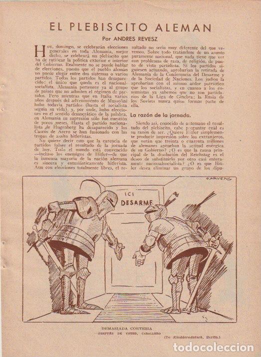 Coleccionismo de revistas y peri&oacute;dicos: * ALEMANIA * NAZISMO * El plebiscito alem&aacute;n / Andr&eacute;s Revesz - 1933