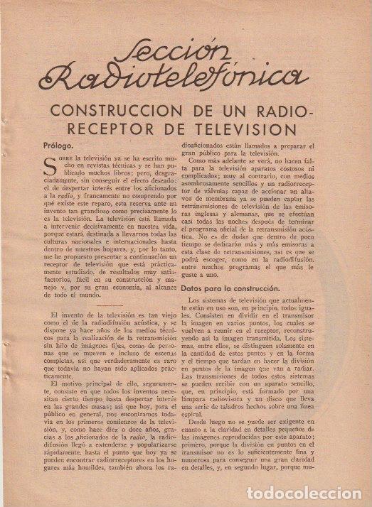 Coleccionismo de revistas y peri&oacute;dicos: * RADIO * Construcci&oacute;n de un radio-receptor de televisi&oacute;n; emisor para ondas de 170 cm - 1933