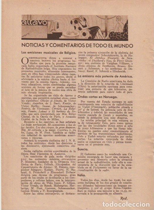 Coleccionismo de revistas y peri&oacute;dicos: * RADIO * Emisiones musicales en B&eacute;lgica; ondas cortas en Noruega - 1933