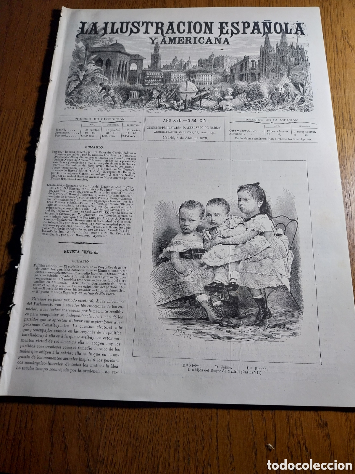 Colecionismo de Revistas e Jornais: REVISTA 1873 PIO IX EN CAPILLA SIXTINA.ALEGORIA DE LA PRIMAVERA.IGLESIA DE SAN LUIS MADRID.PALESTINA