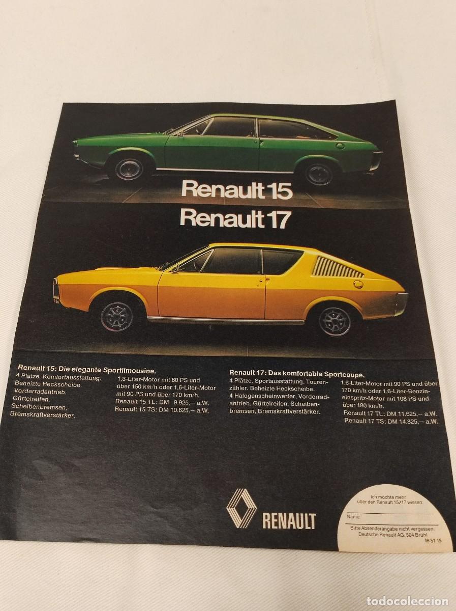 Coleccionismo de Revistas y Peri&oacute;dicos: HOJA PUBLICIDAD REVISTA ORIGINAL VINTAGE. RENAULT 15 Y RENAULT 17