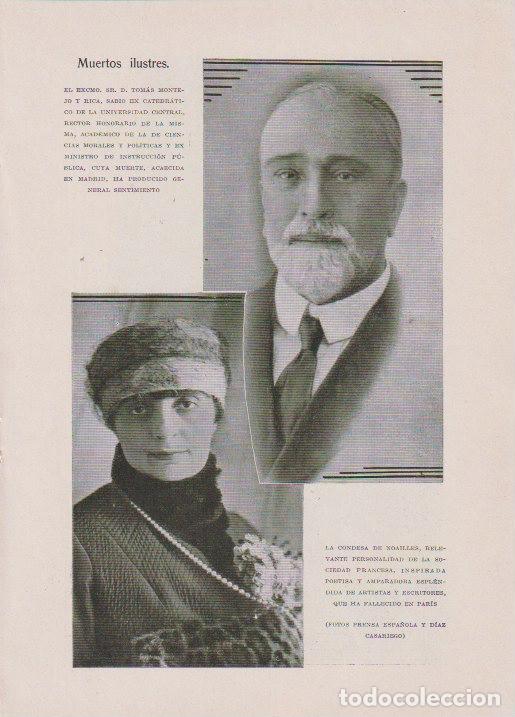 Coleccionismo de revistas y peri&oacute;dicos: Fallecimientos:catedr&aacute;tico D. Tom&aacute;s Montejo y Rica, ; condesa de Noailles - 1933