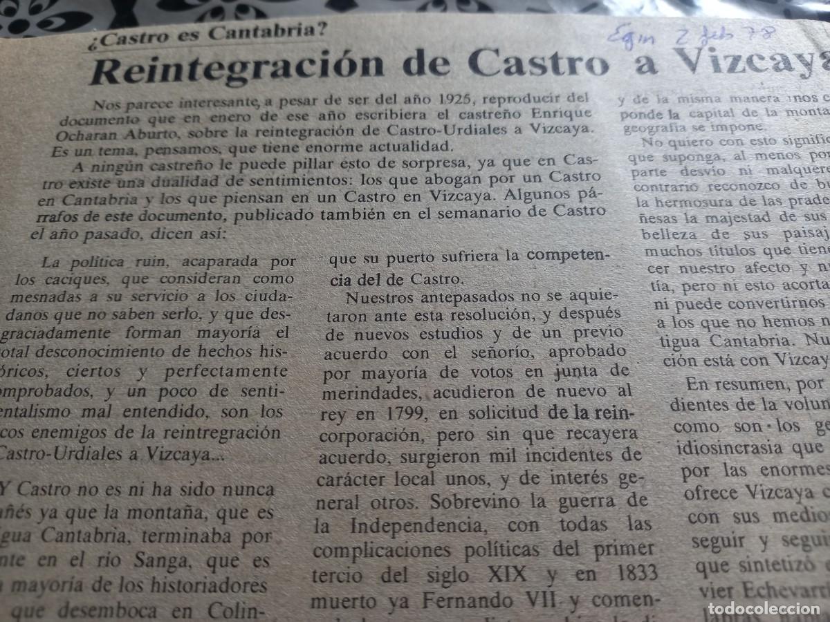 Coleccionismo de Revistas y Peri&oacute;dicos: &iquest;CASTRO-URDIALES ES CANTABRIA O VIZCAYA? PEQUE&Ntilde;O RECORTE DE DIARIO EGIN FEBRERO 1978
