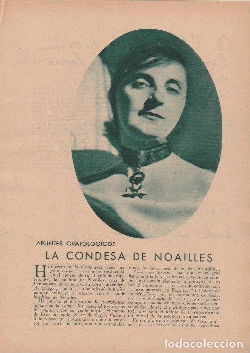 Coleccionismo de revistas y peri&oacute;dicos: * GRAFOLOG&Iacute;A * La condesa de Noailles / Matilde Ras - 1933