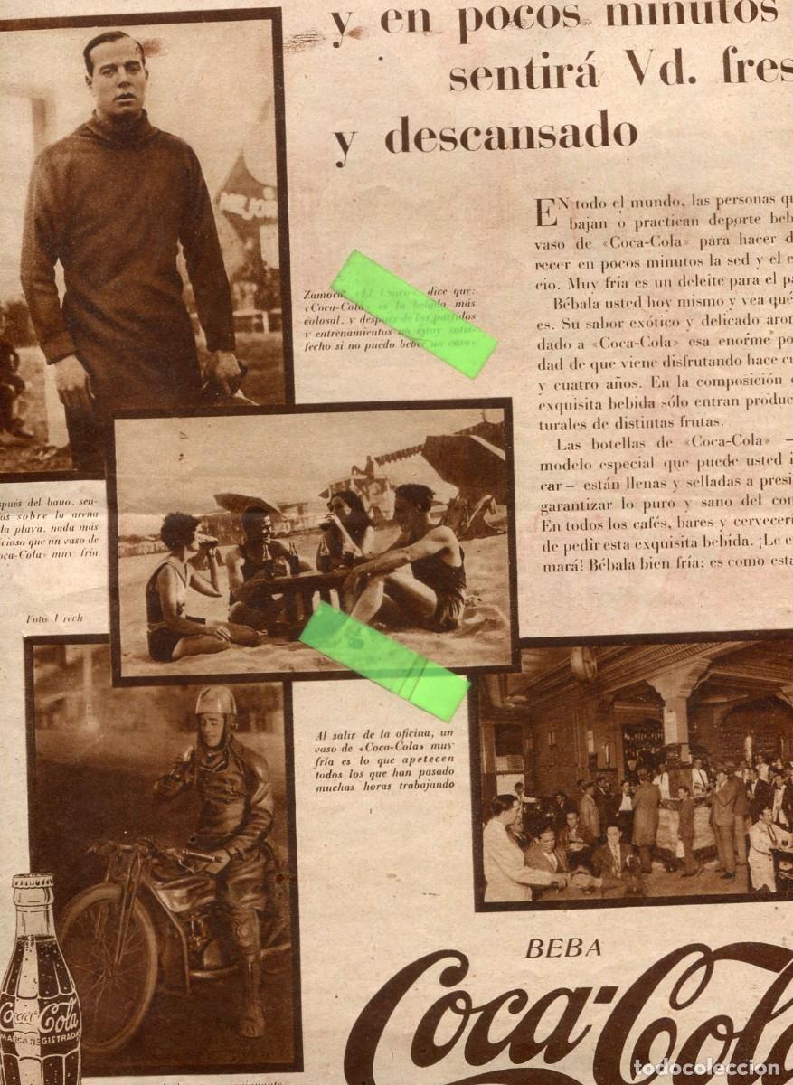 Coleccionismo de revistas y peri&oacute;dicos: RECORTE DE PRENSA A&Ntilde;O 1930 ANUNCIO DE COCA-COLA RICARDO ZAMORA MOTORISTA ANGEL ARCHE