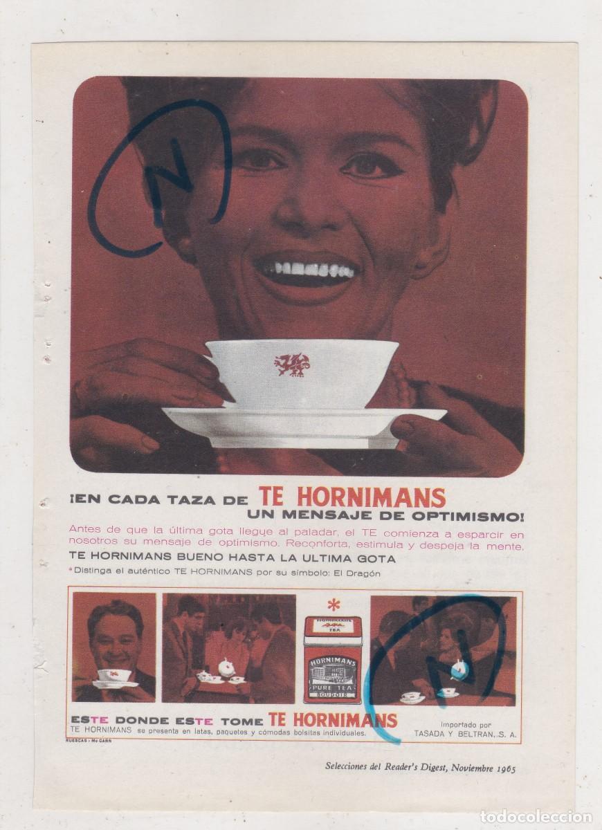 Coleccionismo de Revistas y Peri&oacute;dicos: PUBLICIDAD 1965. ANUNCIO TE HORNIMANS + GINEBRA GORDON'S. TANQUERAY GORDON (REVERSO)