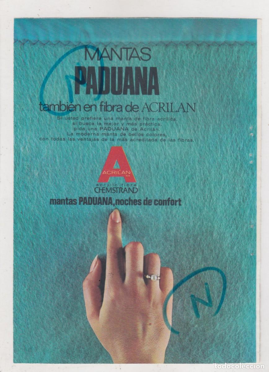 Coleccionismo de Revistas y Peri&oacute;dicos: PUBLICIDAD 1965. ANUNCIO MANTAS PADUANA + GINEBRA BOOTH'S (REVERSO)