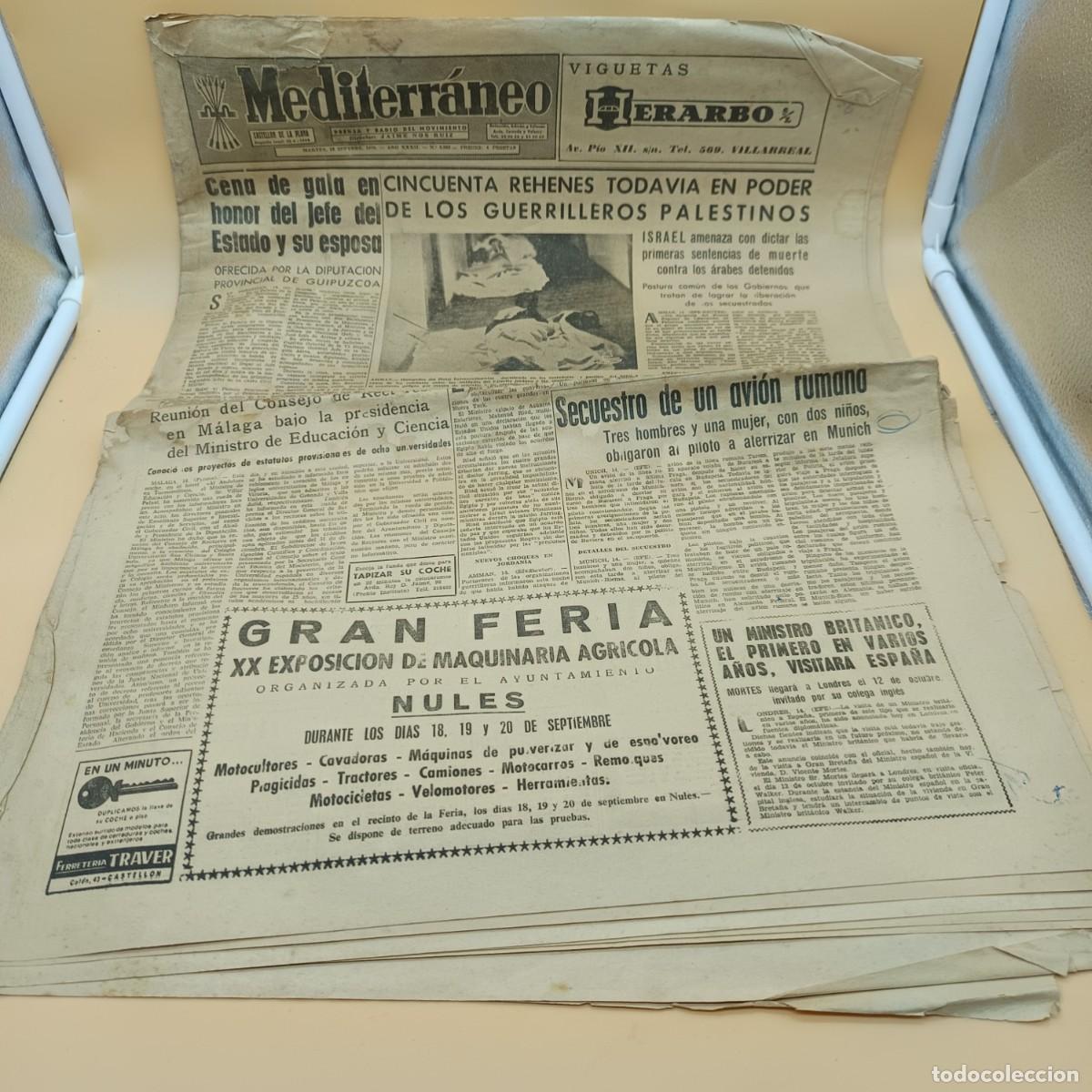 Collectionnisme de Revues et Journaux: PERIODICO MEDITERRANEO, CASTELLON DE LA PLANA 15 SEPTIEMBRE 1970